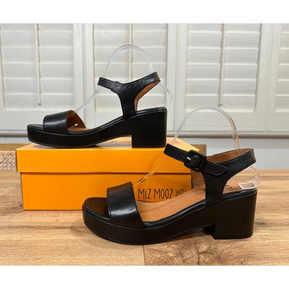 Miz Mooz NYC Gillie Block Heel Platform Sandal Black Leather Size 9/9.5 US 40 EU - Picture 4 of 13